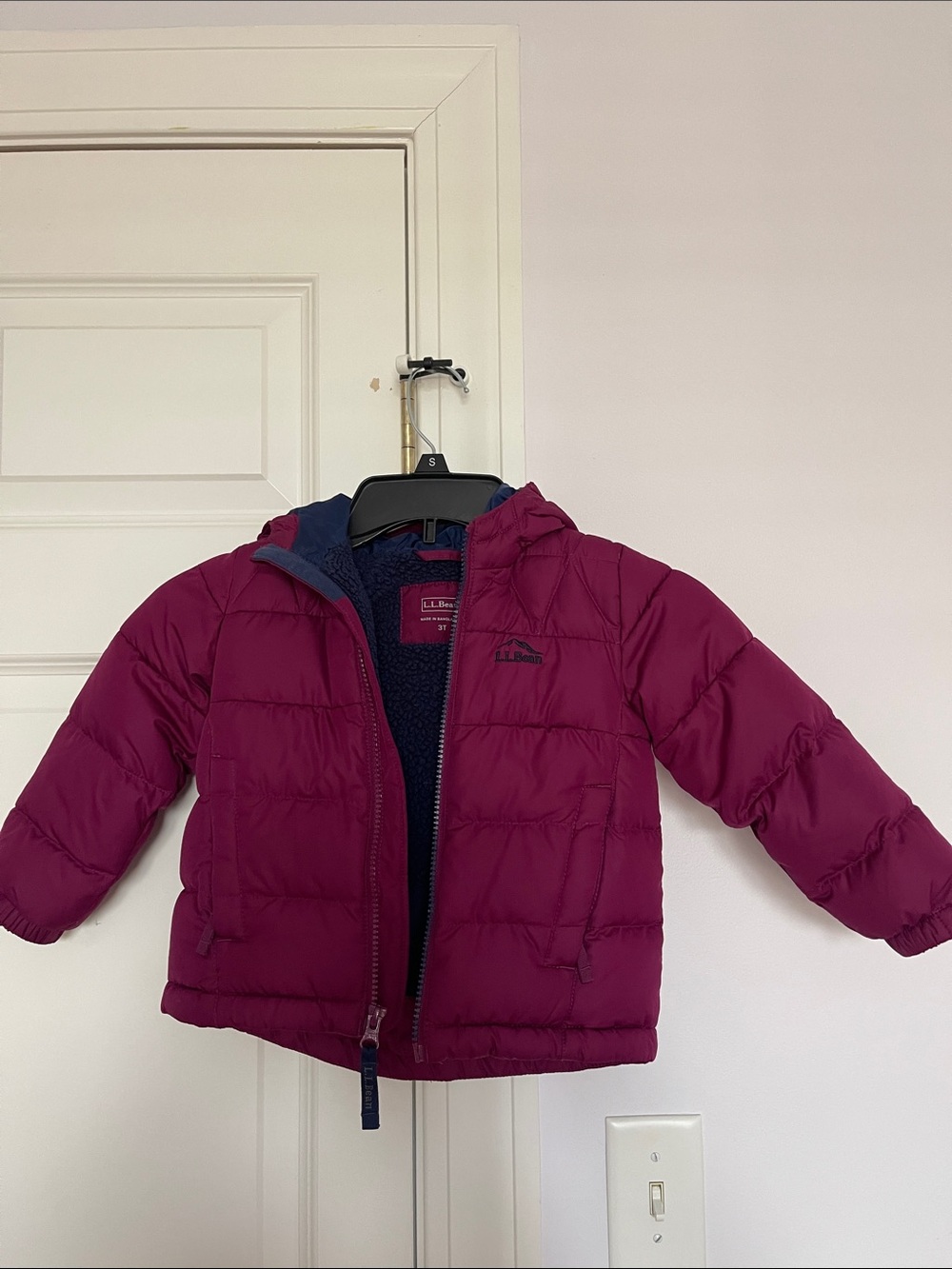 L.L. Bean Kids Hooded Puffer Jacket in Berry Plum